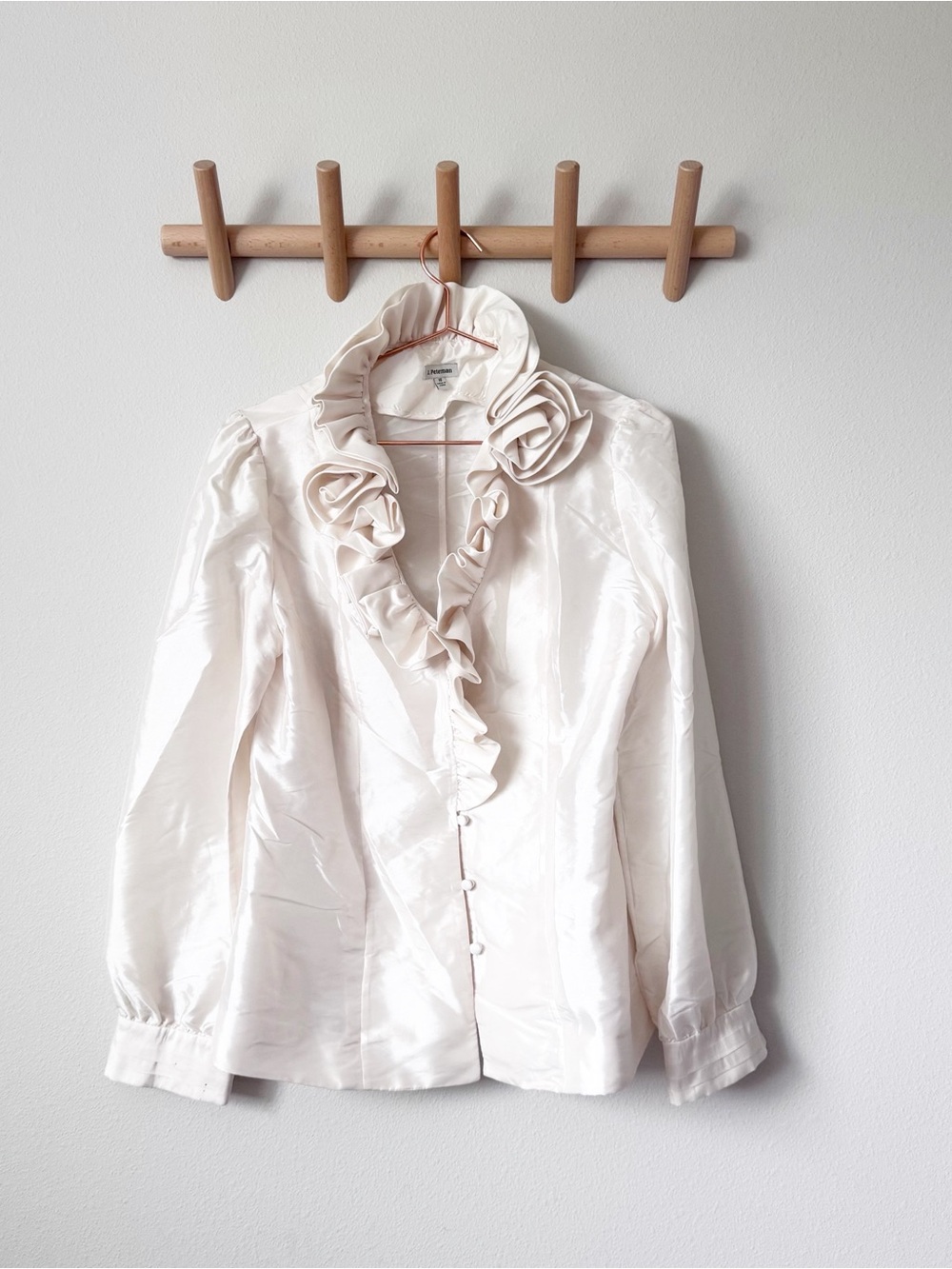 J. Peterman Ivory Ruffled Silk Blouse